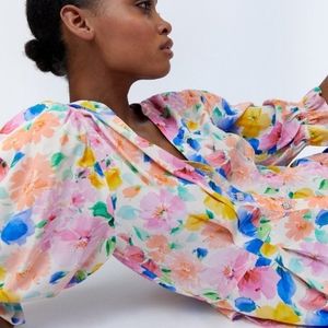 ZARA NWT colorful blouse with rhinestone buttons